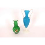 A Murano blue and opaque glass twin handled balust