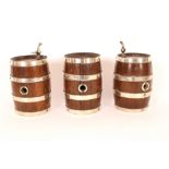 Three oak and electro plate coopered spirit barrel