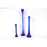 Three 1970's large blue glass vases
