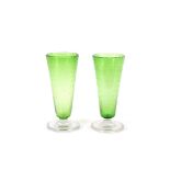 A pair of green tinted bubble glass vases, of tape
