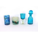 A Venetian blue mottled glass beaker vase; a hea