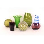 Various coloured Art Glass vases
