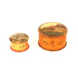 Two treen circular boxes, with decorative painted