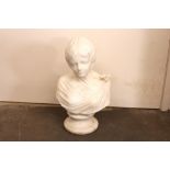 A marble veiled bust of a girl, 52cm high