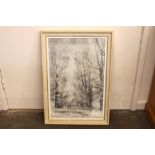 A large early 20th Century charcoal study of a hor