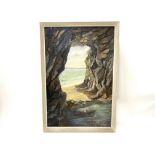 Mansel Adams, study of a rocky costal cave, signed oil on board, 71cm x 46cm