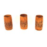 Three 20th Century carved wooden Chinese brush pots