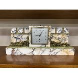 An Art Deco onyx and marble mantel clock, with floral gilt metal applied decoration, 55cm wide 23.