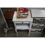 A white painted bedside table fitted single drawer