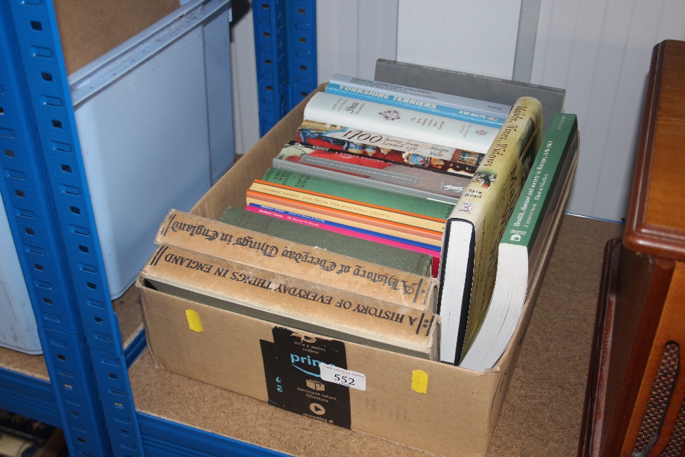 A box of various books