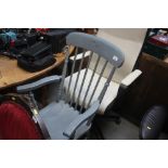 A grey painted stick back carver chair