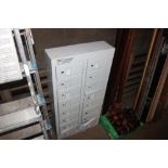 A metal locker cabinet