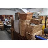 A large quantity of various wicker baskets