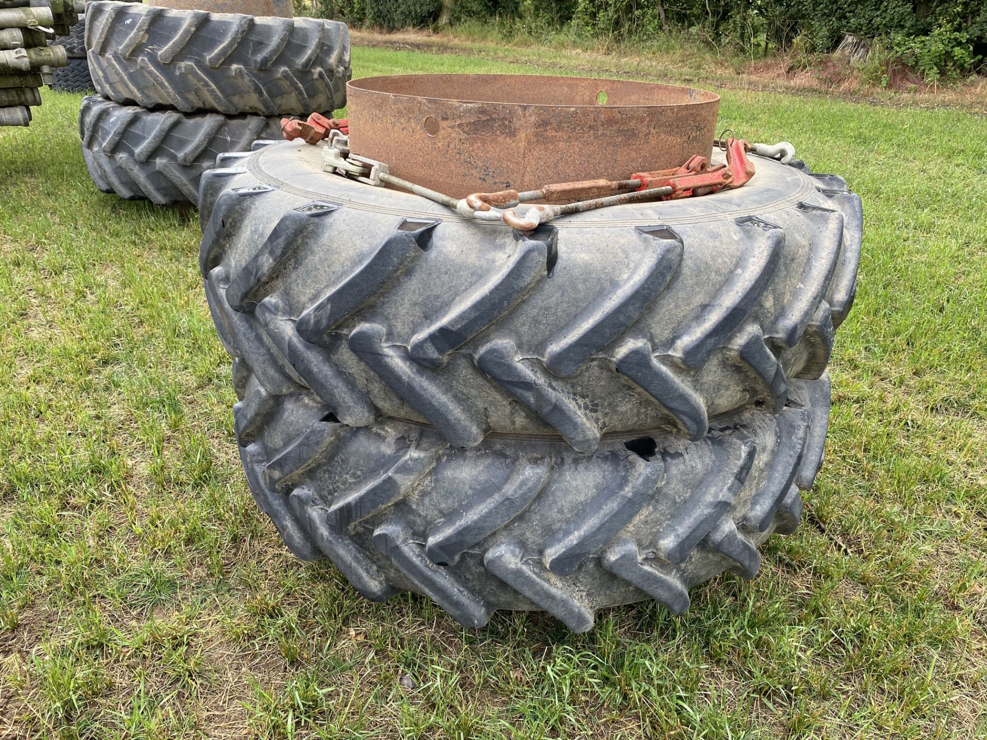 Pair of 18.4R38 Stocks dual wheels and and tyres with clamps @ 60%. M - Image 3 of 10