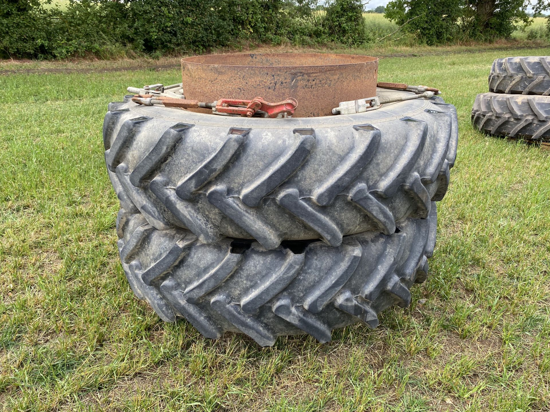 Pair of 18.4R38 Stocks dual wheels and and tyres with clamps @ 60%. M - Image 2 of 10