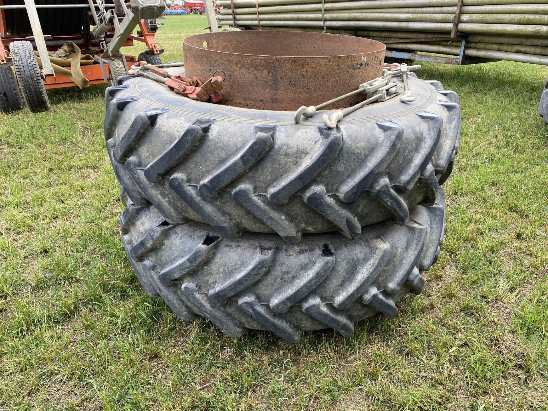 Pair of 18.4R38 Stocks dual wheels and and tyres with clamps @ 60%. M - Image 4 of 10