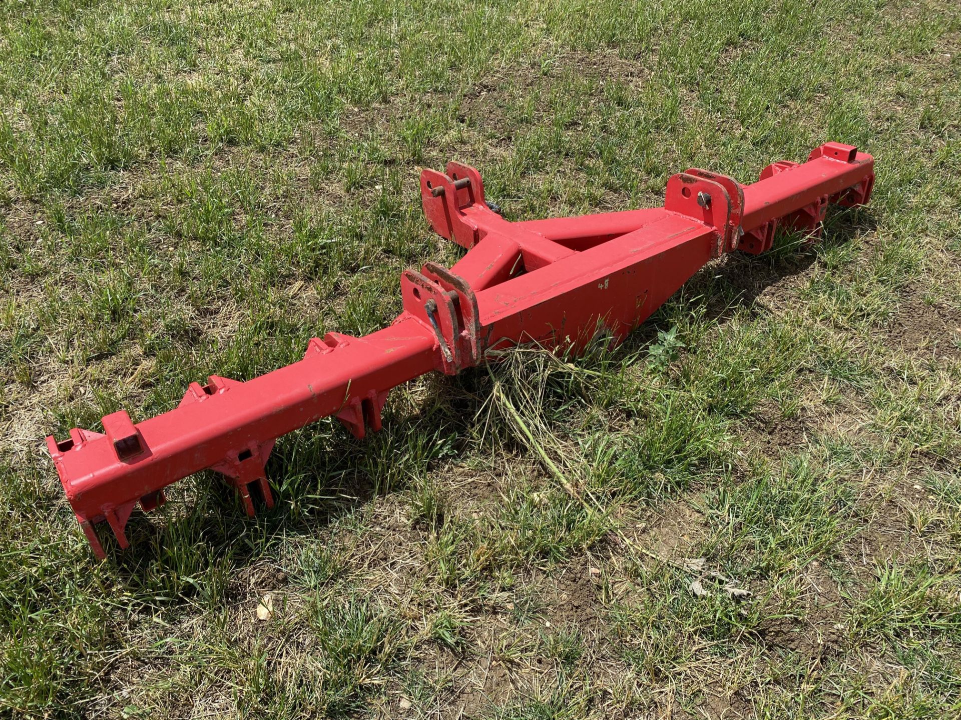 Linkage mounted frame for wheel track eradicator. To hold six tines. M