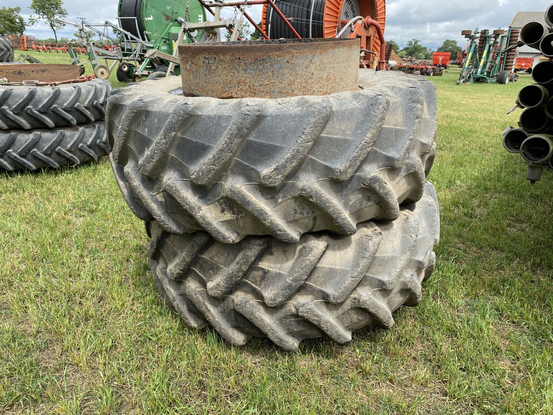 Pair of 580/70R38 Stocks dual wheels and tyres. M