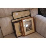 Three oak framed steeplechase prints etc.