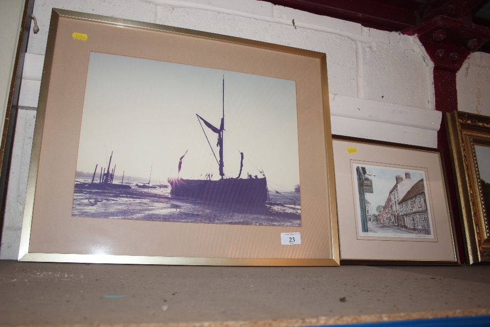 A photograph of a river barge; and a pencil signed