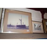 A photograph of a river barge; and a pencil signed