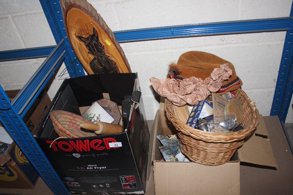 A box of various porcelain items; a box containing