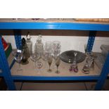 Two soda syphons; various drinking glasses etc.