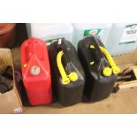 Three plastic fuel cans