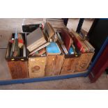 Five wooden wine boxes and contents of numerous bo