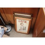 A pine framed Lux advertising sign; a framed and g