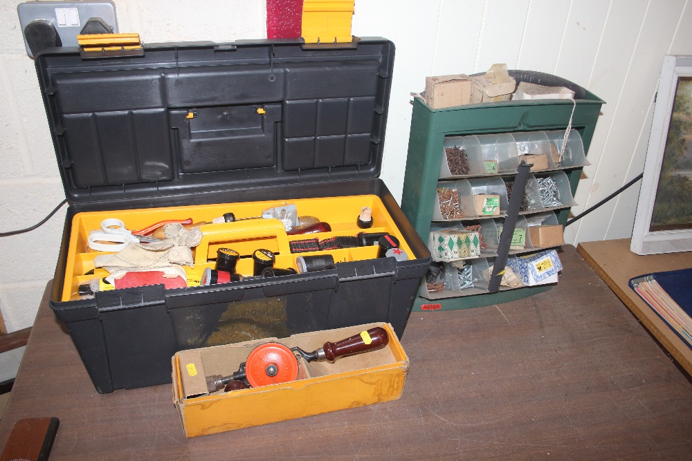 A tool box and various contents etc.