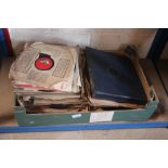 A box of various old 78rpm records