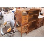 An oak bedside chest; and a two tier trolley