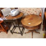 A reproduction drum table; and an oak barley twist