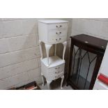 Two white painted ow fronted three drawer bedside
