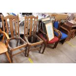 Two oak dining chairs; and two elbow chairs