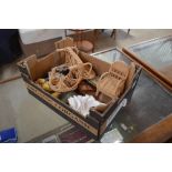 A box containing wicker dolls furniture; decorativ