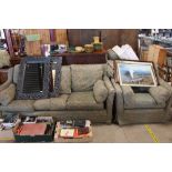 A Multi York three seater settee and two armchairs