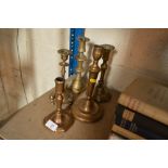 Five various antique brass candlesticks