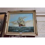 Morgan, oil on canvas study of sailing ship at sea