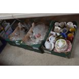 Three boxes containing various patterned teaware a