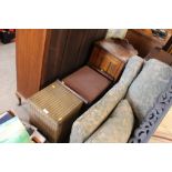 An Edwardian pot cupboard; a piano stool and a Llo