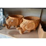 Two wicker baskets in the form of elephants