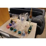 A collection of glassware to include paper-weights