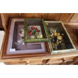 Three framed and glazed artificial flower arrangem