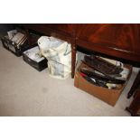 Two boxes and a bag of various china; cutlery tray