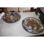 Two 1970's decorative pottery chargers