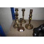 Five various antique brass candlesticks