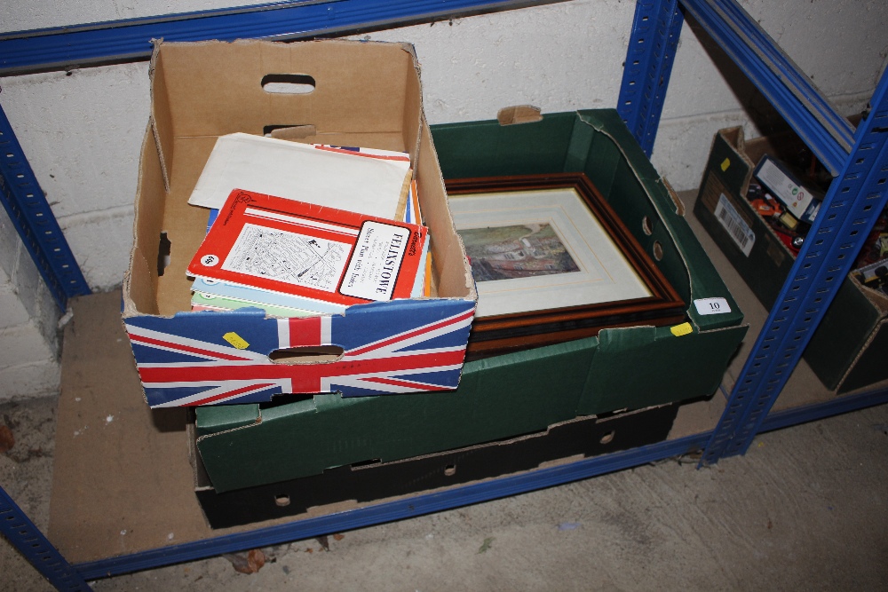 A quantity of various coloured prints; a box of mi