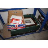 A quantity of various coloured prints; a box of mi